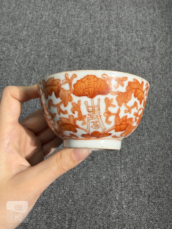 清同治矾红缠枝福寿纹茶园 - 图4